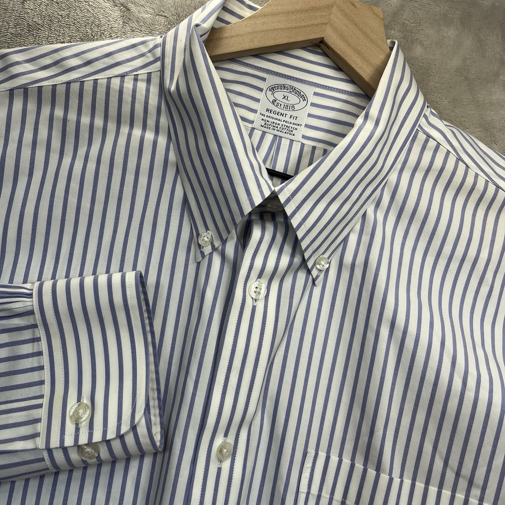 Brooks Brothers Dress Shirt Mens XL Purple Striped Regent Non-Iron Cotton